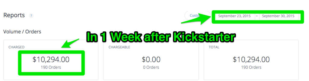 1 week sales after kickstarter