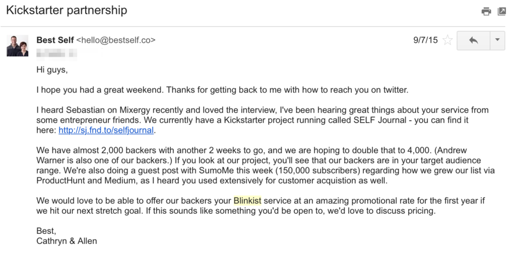 Kickstarter-email
