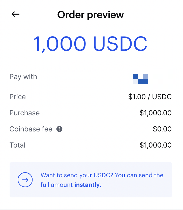 Order preview usdc
