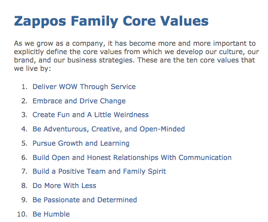 Zappos Core Values